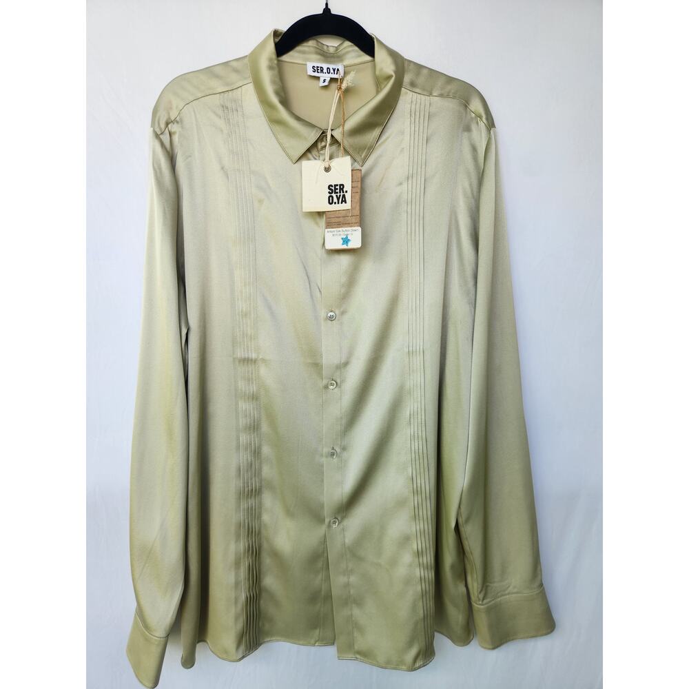 SER.O.YA Antoni Silk Button Down Blouse Sage Green - NWT - Size Small